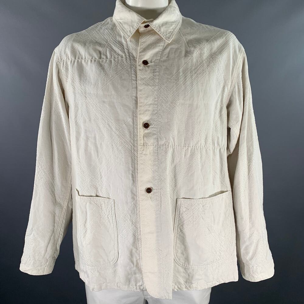 VISVIM Size L Ivory Stitched Linen Patch Pockets Jacket
